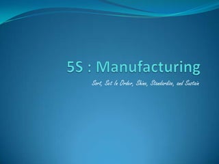 5S : Manufacturing Sort, Set In Order, Shine, Standardize, and Sustain 