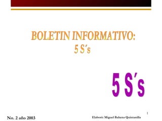 5 S´s BOLETIN INFORMATIVO: 5 S´s No. 2 año 2003 Elaboró: Miguel Bahena Quintanilla 