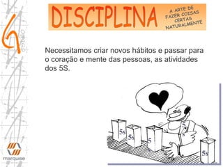Necessitamos criar novos hábitos e passar para
o coração e mente das pessoas, as atividades
dos 5S.
5
s
5s
5s
5
s
5s
 