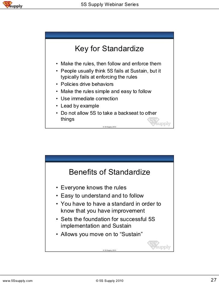 implementation for requirement 5s February 5S to   Supply  Introduction 5S 24 2010