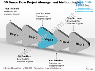 3D Linear Flow Project Management Methodologies
Your Text Here
Download this
awesome diagram               Put Text Here
                              Download this
                              awesome diagram               Your Text Here
                                                            Download this
                                                            awesome diagram




             Put Text Here
            Download this
            awesome diagram               Your Text Here
                                          Download this
                                          awesome diagram
                                                                              Your Logo
 