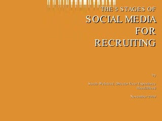 THE 5 STAGES OF SOCIAL MEDIA FOR RECRUITING by Sarah Welstead, Director User Experience Head2Head November 2009 