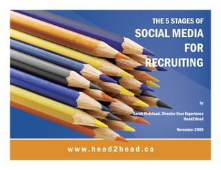 THE 5 STAGES OFTHE 5 STAGES OF
SOCIAL MEDIASOCIAL MEDIA
FORFOR
RECRUITINGRECRUITING
byby
Sarah Welstead, Director User ExperienceSarah Welstead, Director User Experience
Head2HeadHead2Head
November 2009November 2009
 