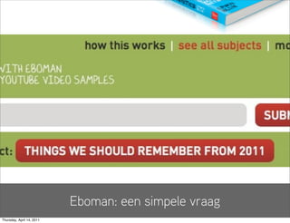 Eboman: een simpele vraag
Thursday, April 14, 2011
 