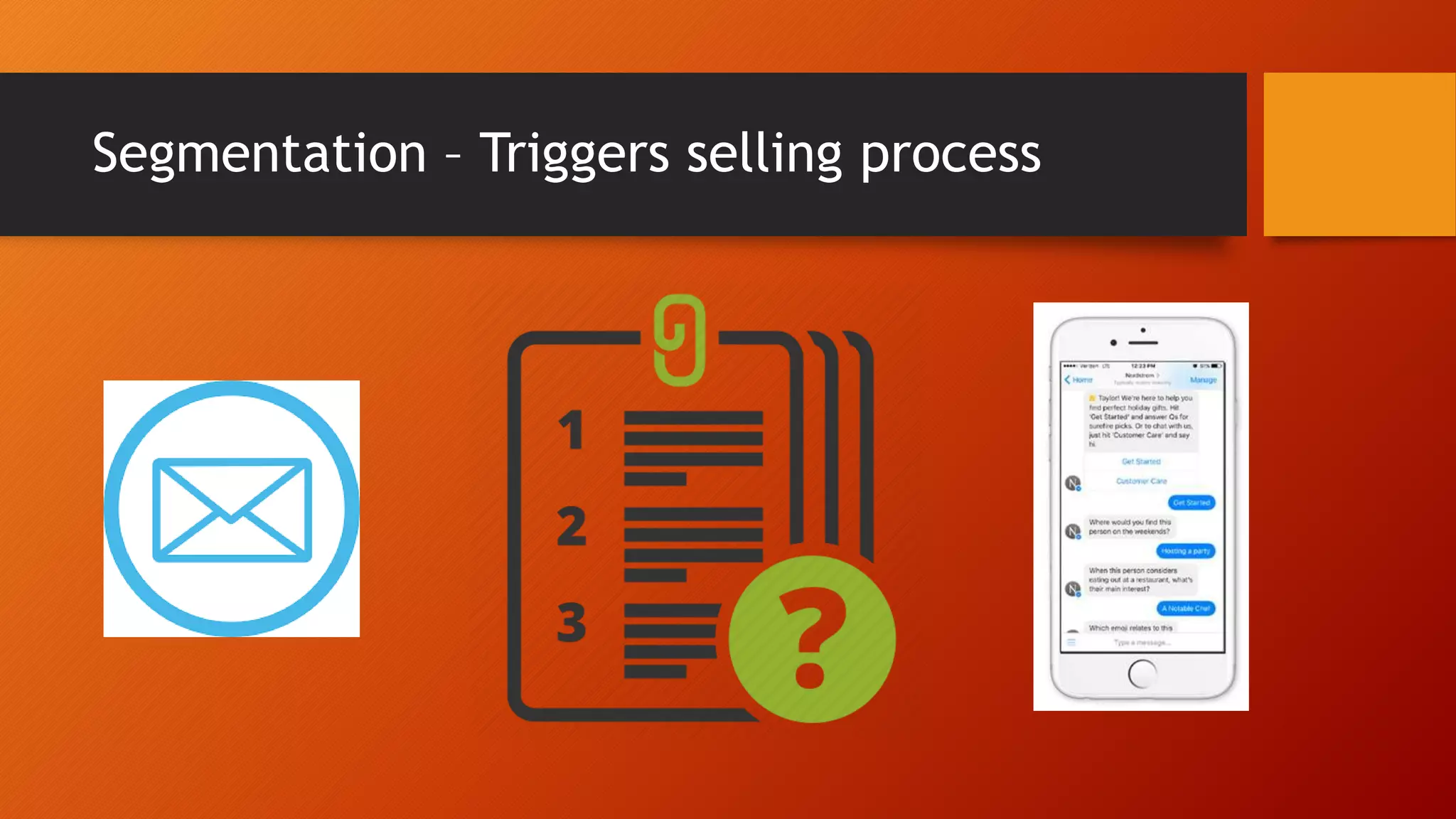 Segmentation – Triggers selling process
 