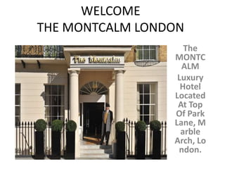 WELCOME
THE MONTCALM LONDON
                    The
                 MONTC
                   ALM
                  Luxury
                   Hotel
                 Located
                  At Top
                 Of Park
                 Lane, M
                   arble
                 Arch, Lo
                  ndon.
 
