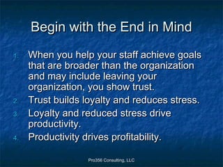 Pro356 Consulting, LLCPro356 Consulting, LLC
Begin with the End in MindBegin with the End in Mind
1.1. When you help your ...