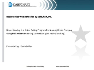 Best Practice Webinar Series by DartChart, Inc.




Understanding the 5-Star Rating Program for Nursing Home Compare
Using Best Practice Charting to Increase your Facility’s Rating




Presented by: Kevin Miller




                    Confidential And Proprietary   www.dartchart.com
 