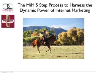 The MiM 5 Step Process to Harness the
                           Dynamic Power of Internet Marketing




Thursday, June 24, 2010                                           1
 
