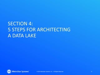 SECTION 4:
5 STEPS FOR ARCHITECTING
A DATA LAKE
© 2018 MetroStar Systems, Inc. - All Rights Reserved 12
 