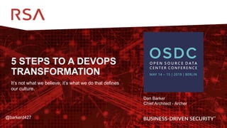 1
5 STEPS TO A DEVOPS
TRANSFORMATION
It’s not what we believe, it’s what we do that defines
our culture.
Dan Barker
Chief Architect - Archer
@barkerd427
 