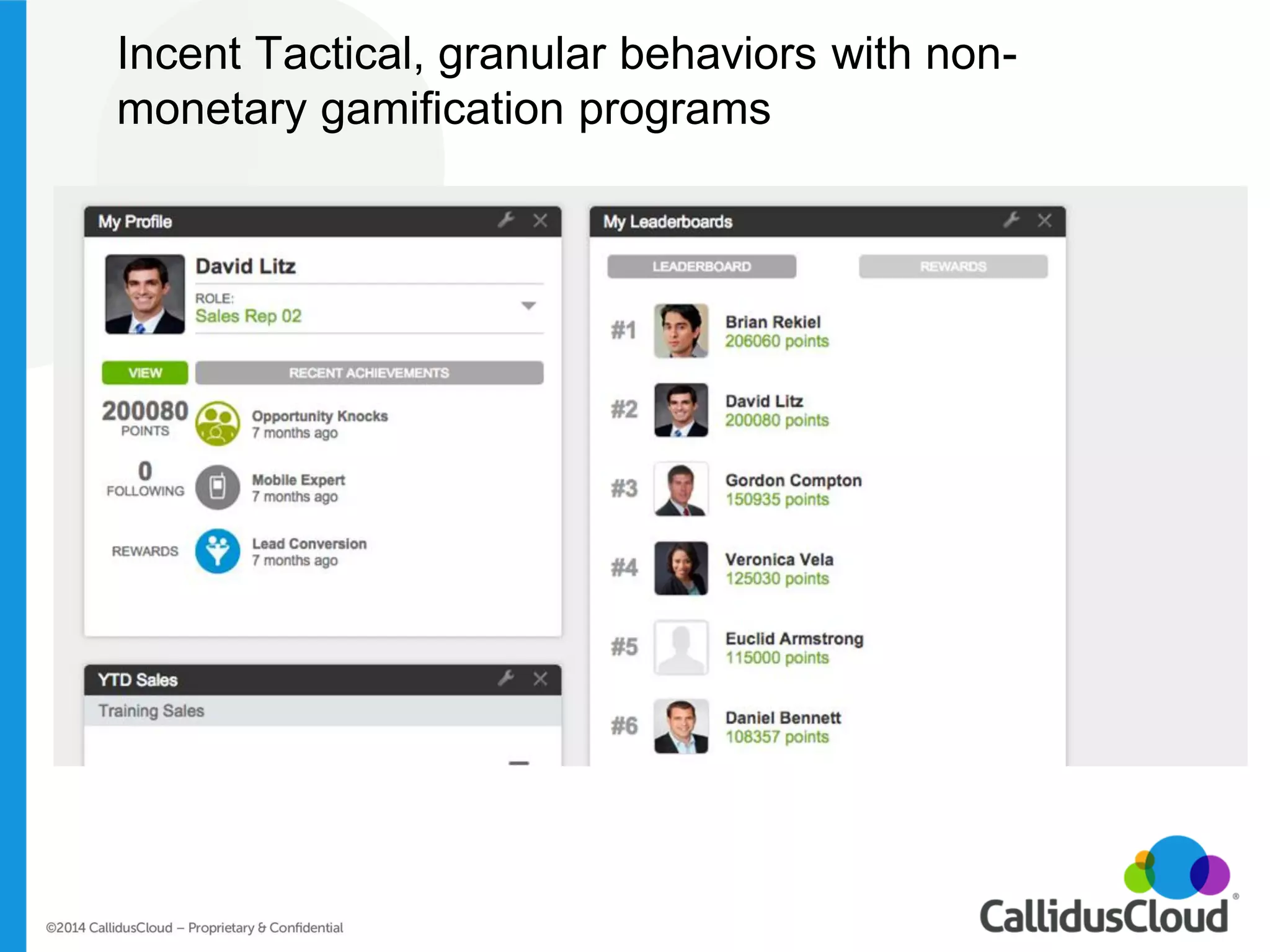 Incent Tactical, granular behaviors with non- monetary gamification programs  