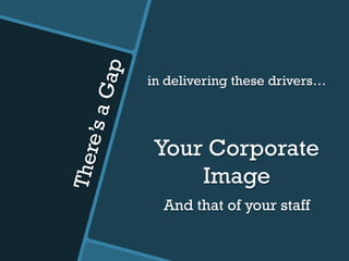 There’saGap
in delivering these drivers…
Your Corporate
Image
And that of your staff
 
