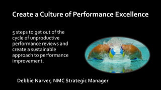 Create a Culture of Performance Excellence
5 steps to get out of the
cycle of unproductive
performance reviews and
create a sustainable
approach to performance
improvement.
 