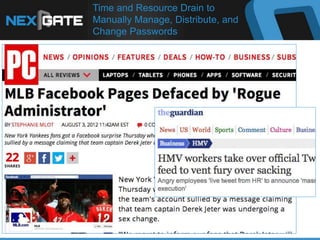 Time and Resource Drain to
Manually Manage, Distribute, and
Change Passwords
 