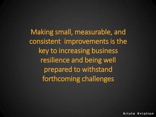 Making small, measurable, and
consistent improvements is the
key to increasing business
resilience and being well
prepared...