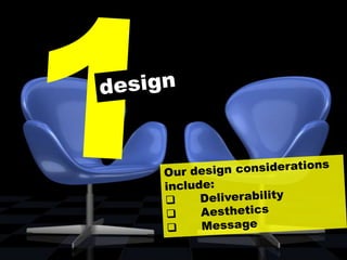 1designOur design considerations include:	Deliverability