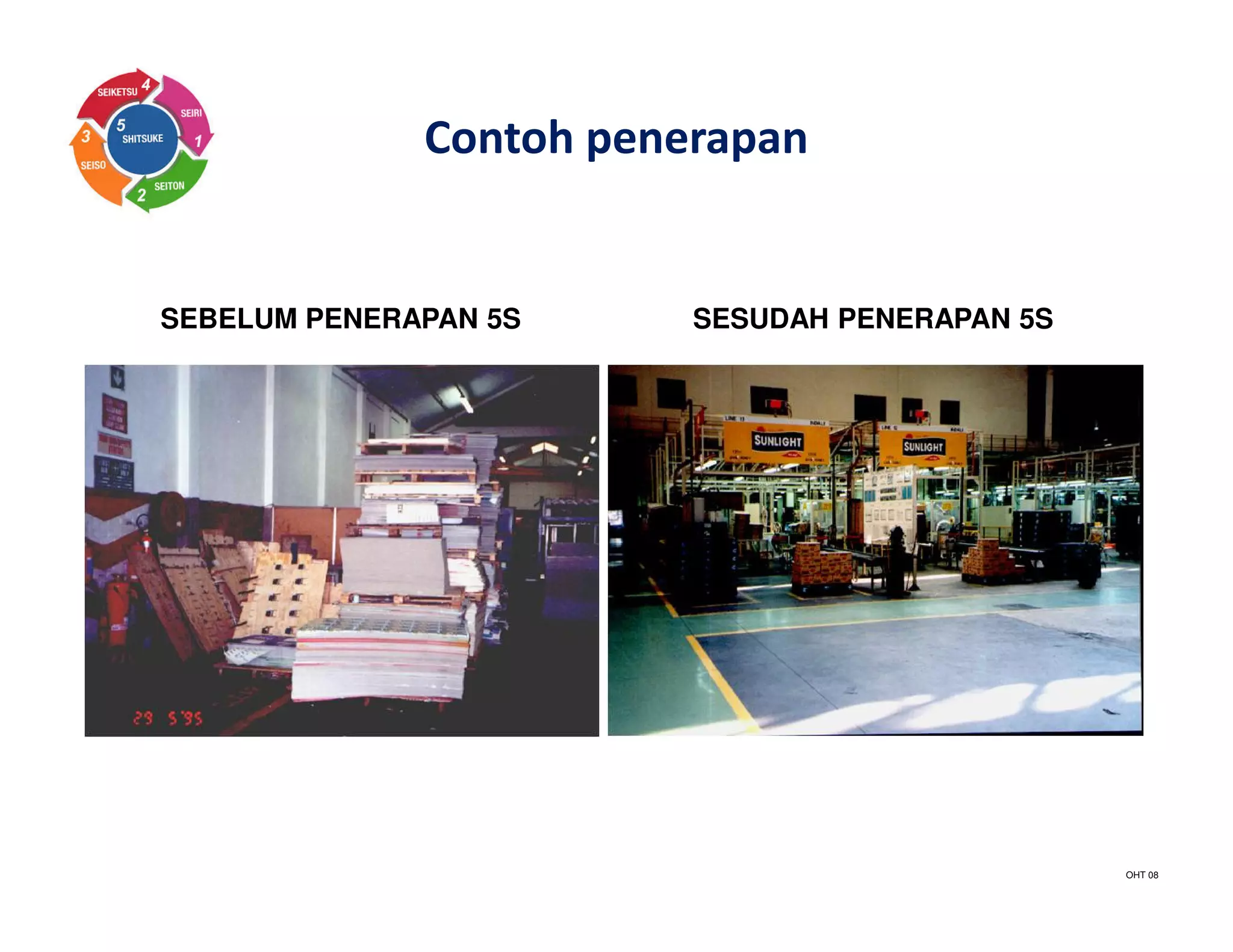 Contoh penerapan
SEBELUM PENERAPAN 5S SESUDAH PENERAPAN 5S
OHT 08
 