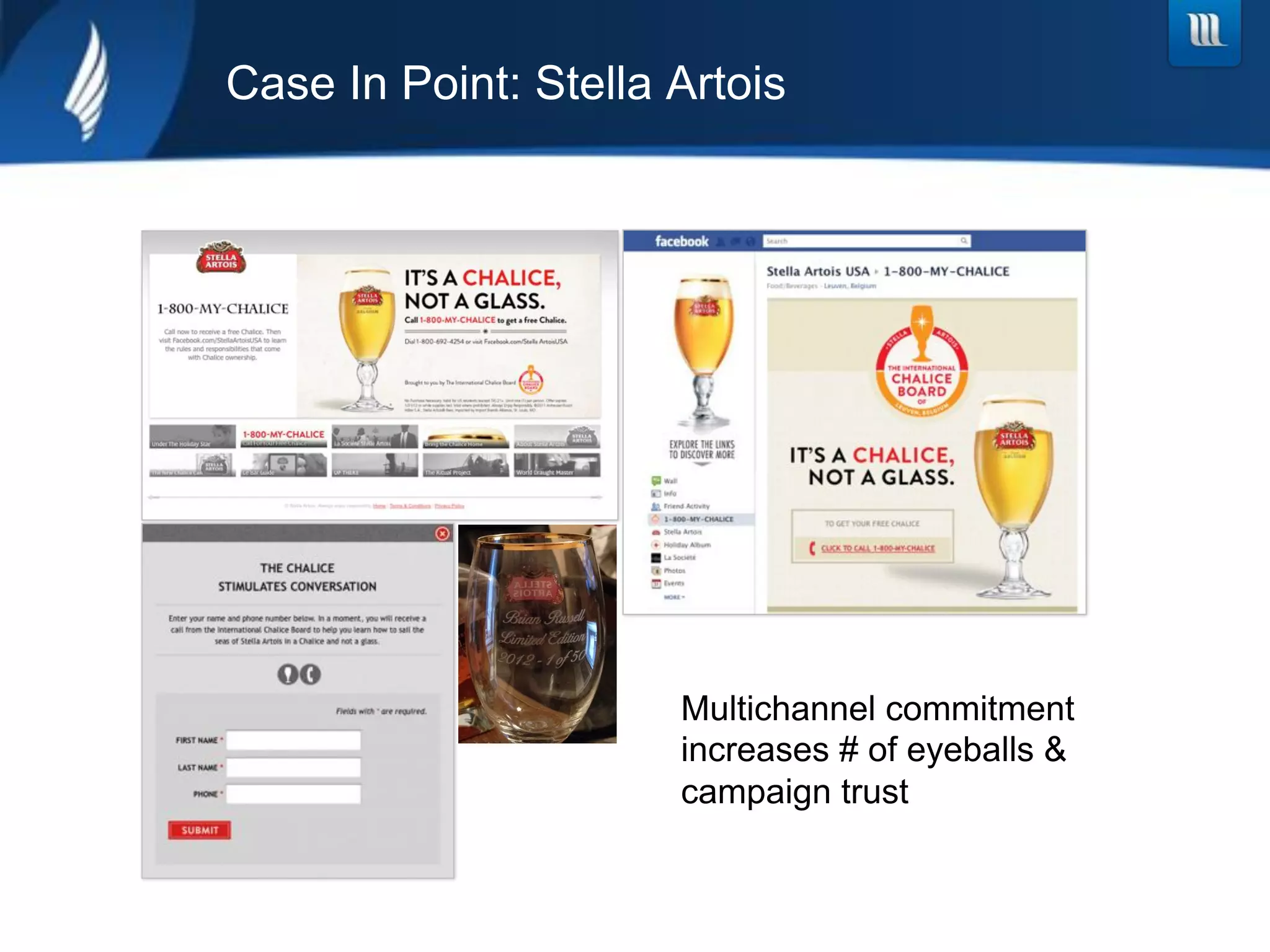 Case In Point: Stella Artois




                      Multichannel commitment
                      increases # of eyeballs &
                      campaign trust
 