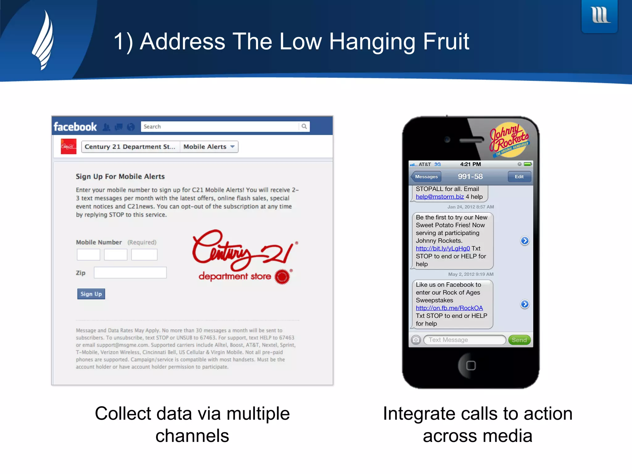 1) Address The Low Hanging Fruit
Collect data via multiple
channels
Integrate calls to action
across media
 