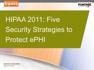 HIPAA 2011: Five
  Security Strategies to
  Protect ePHI


Join the conversation:
    #hipaa2011
 