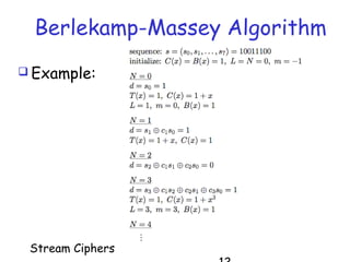 Stream Ciphers
Berlekamp-Massey Algorithm
 Example:
 