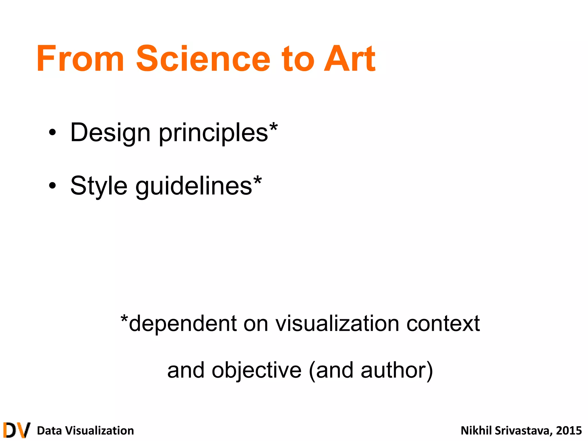 Data Visualization Nikhil Srivastava, 2015
From Science to Art
• Design principles*
• Style guidelines*
*dependent on visualization context
and objective (and author)
 