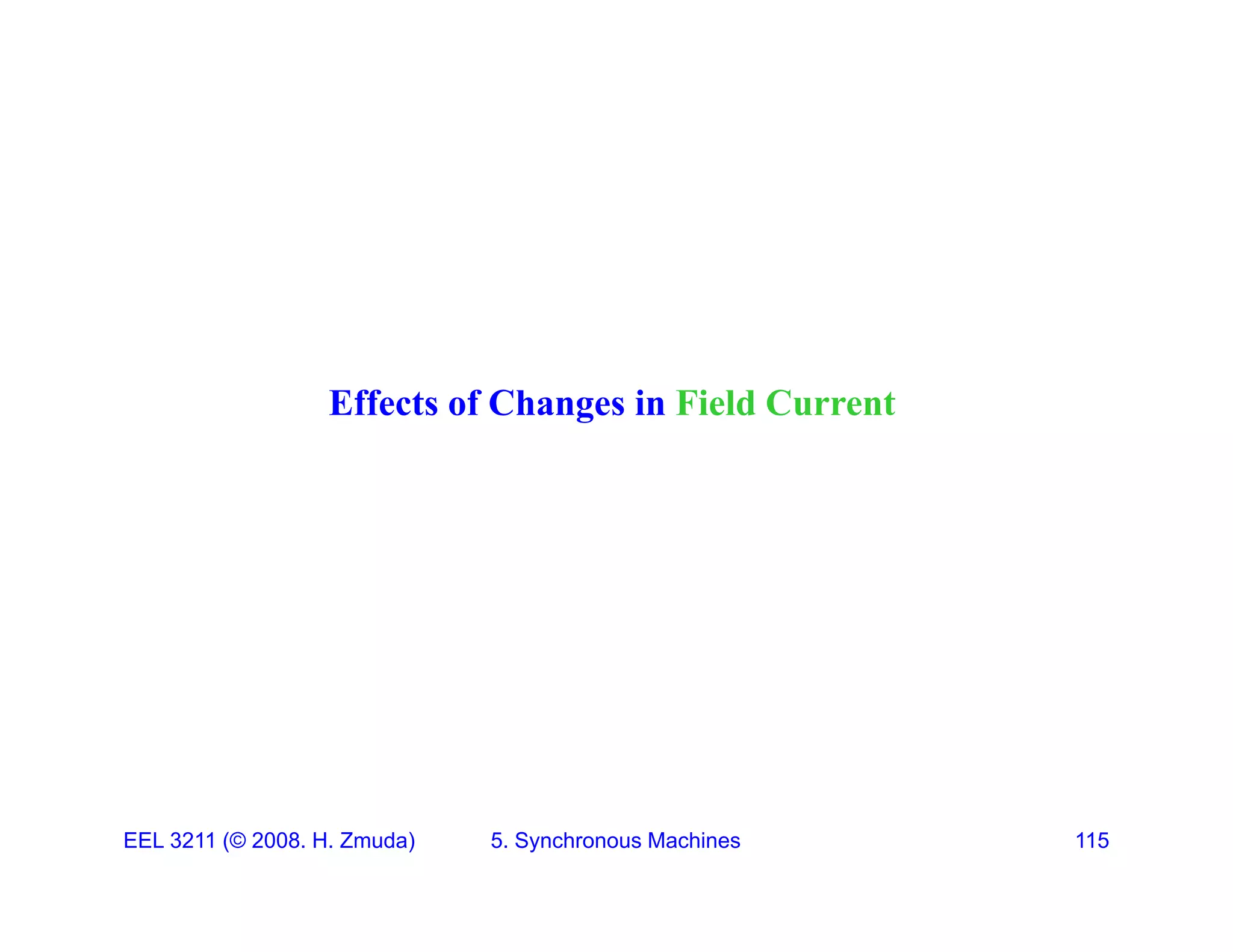 Effects of Changes in Field Current
g
EEL 3211 (&copy; 2008. H. Zmuda) 5. Synchronous Machines 115
 