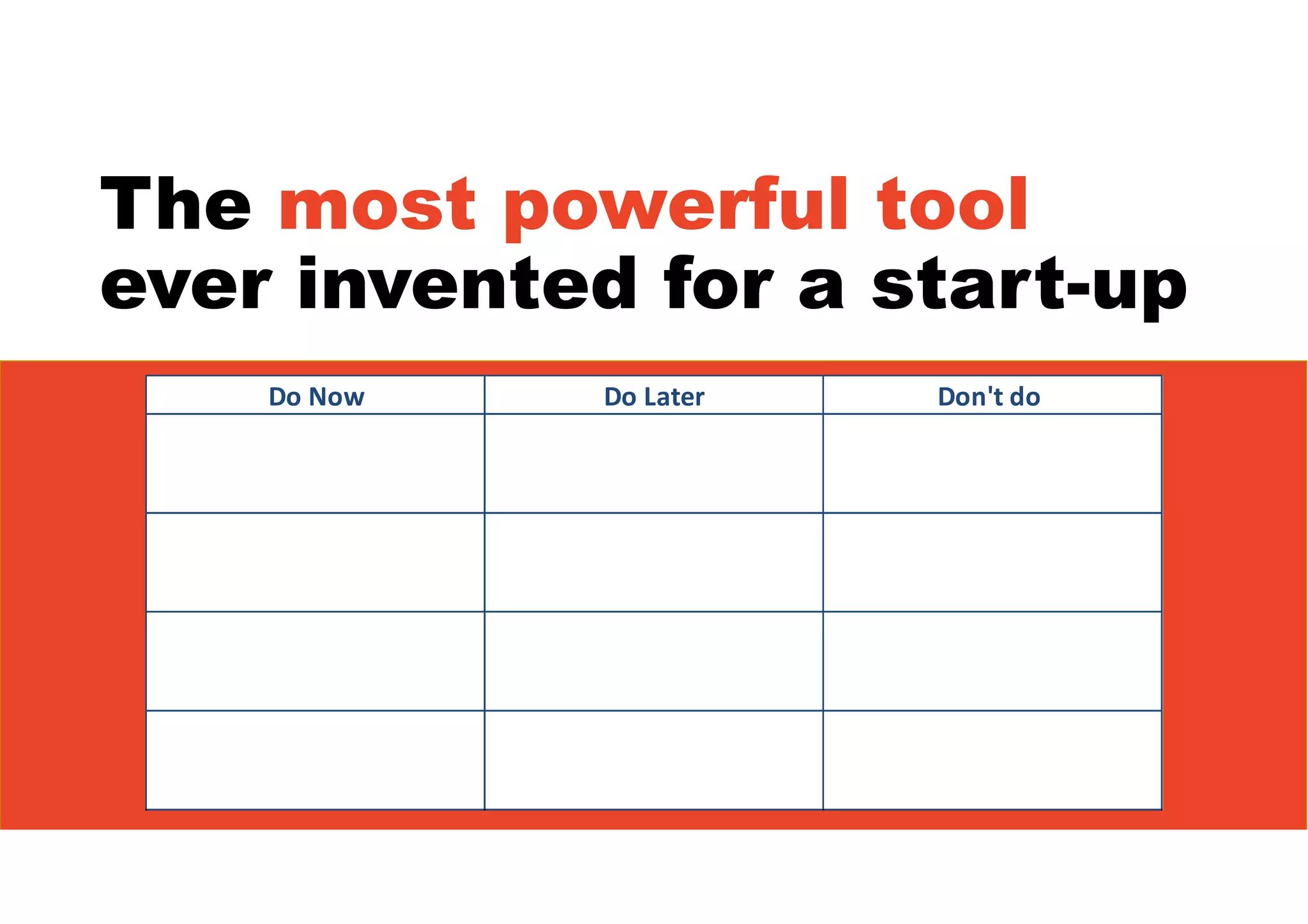 The most powerful tool
ever invented for a start-up
Do Now Do Later Don't do 
 