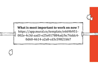 What	is	most	important	to	work	on	now	?
https://app.mural.co/template/e669b951-
002e-4c3d-aad3-e25e017884ad/bc76ddc4-
0d60-4614-a2a8-cd3c59821bb7
 