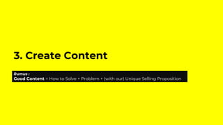 3. Create Content
Rumus :
Good Content = How to Solve + Problem + (with our) Unique Selling Proposition
 