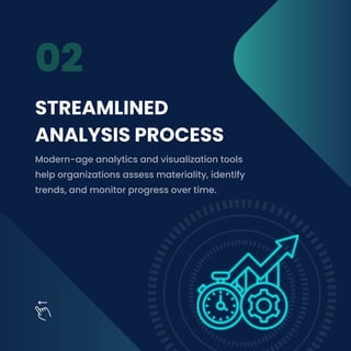 02
STREAMLINED
ANALYSIS PROCESS
Modern-age analytics and visualization tools
help organizations assess materiality, identi...