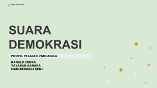 Bhinneka Tunggal
Ika
SUARA
DEMOKRASI
PROFIL PELAJAR PANCASILA
Suara Demokrasi
RANALD INDRA
YAYASAN GANARA
MARIBERBAGI SENI
 