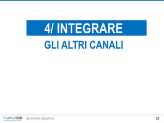 4/ INTEGRARE
GLI ALTRI CANALI

@contactlab @digitalzia

30

 