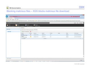 © 2013 IBM Corporation
IBM Security Systems
Blocking malicious files – XGS blocks malicious file download
 