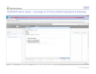 © 2013 IBM Corporation
IBM Security Systems
XGS5000 demo setup – leverage on X-Force default signature & blocking
 