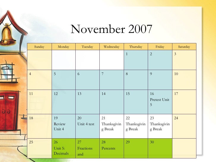 5th Grade Math Calendar2007-2008