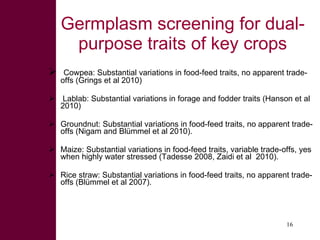 Dual-purpose crop development, fodder trading and processing pptions for improved feed value chains