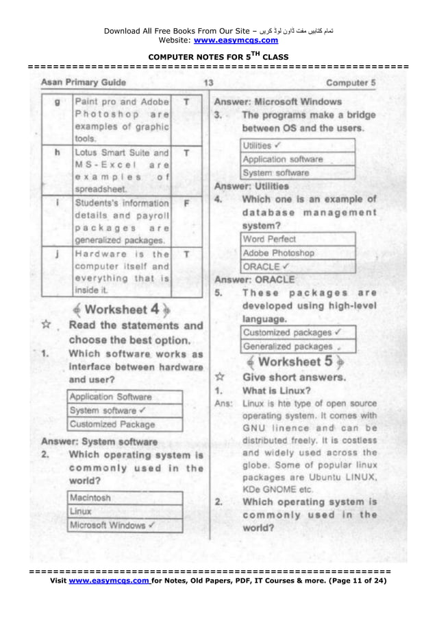 5th class computer notes | PDF | Technology & Computing