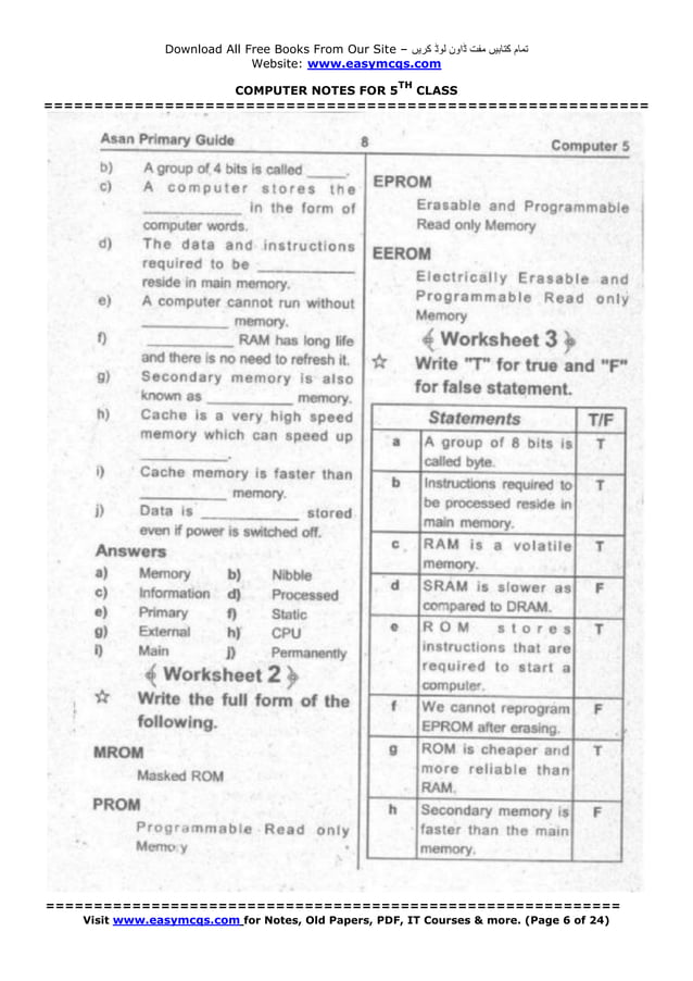 5th class computer notes | PDF | Technology & Computing