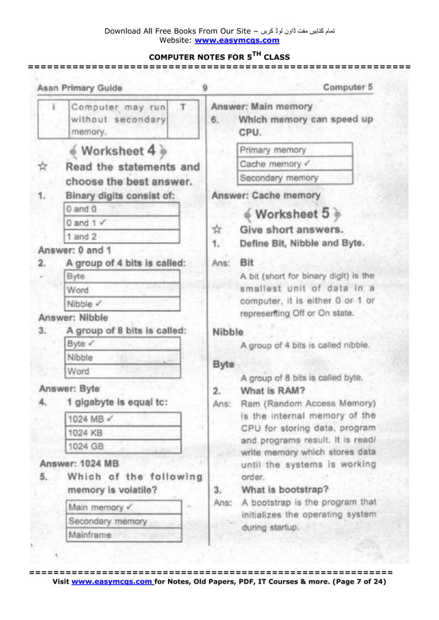 5th class computer notes | PDF | Technology & Computing