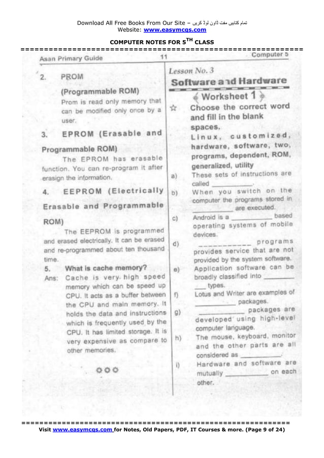 5th class computer notes | PDF | Technology & Computing