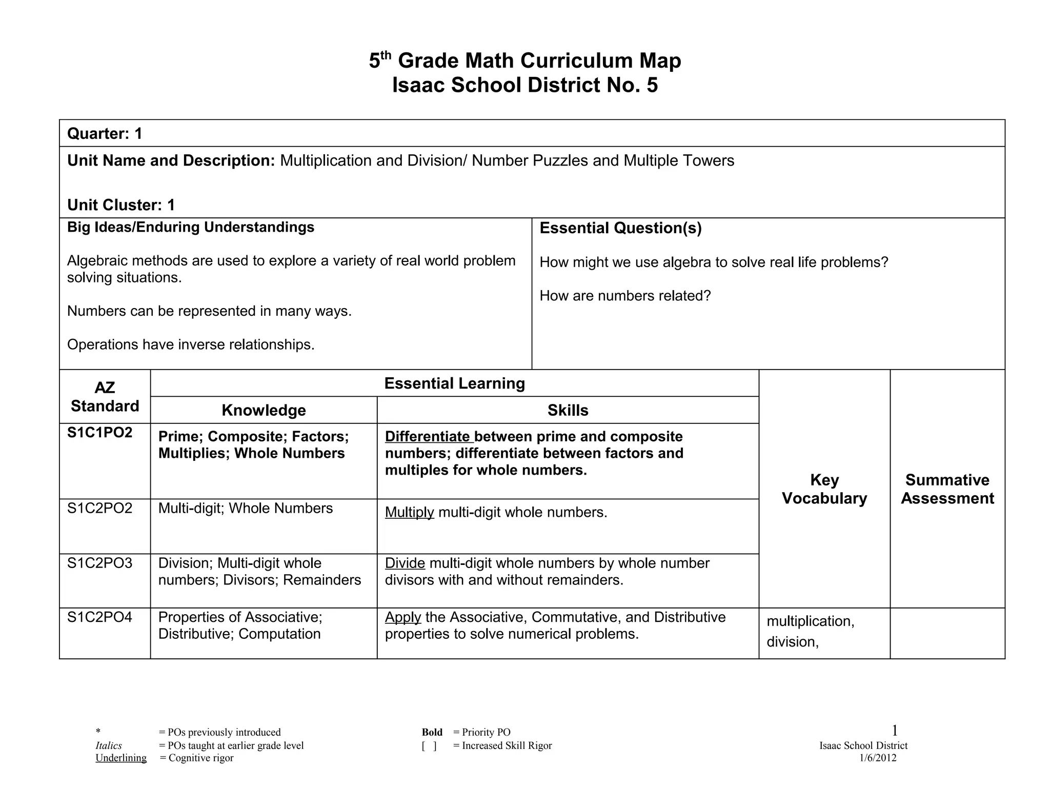 5th grade math curriculum map 2011 2012-2 | PDF