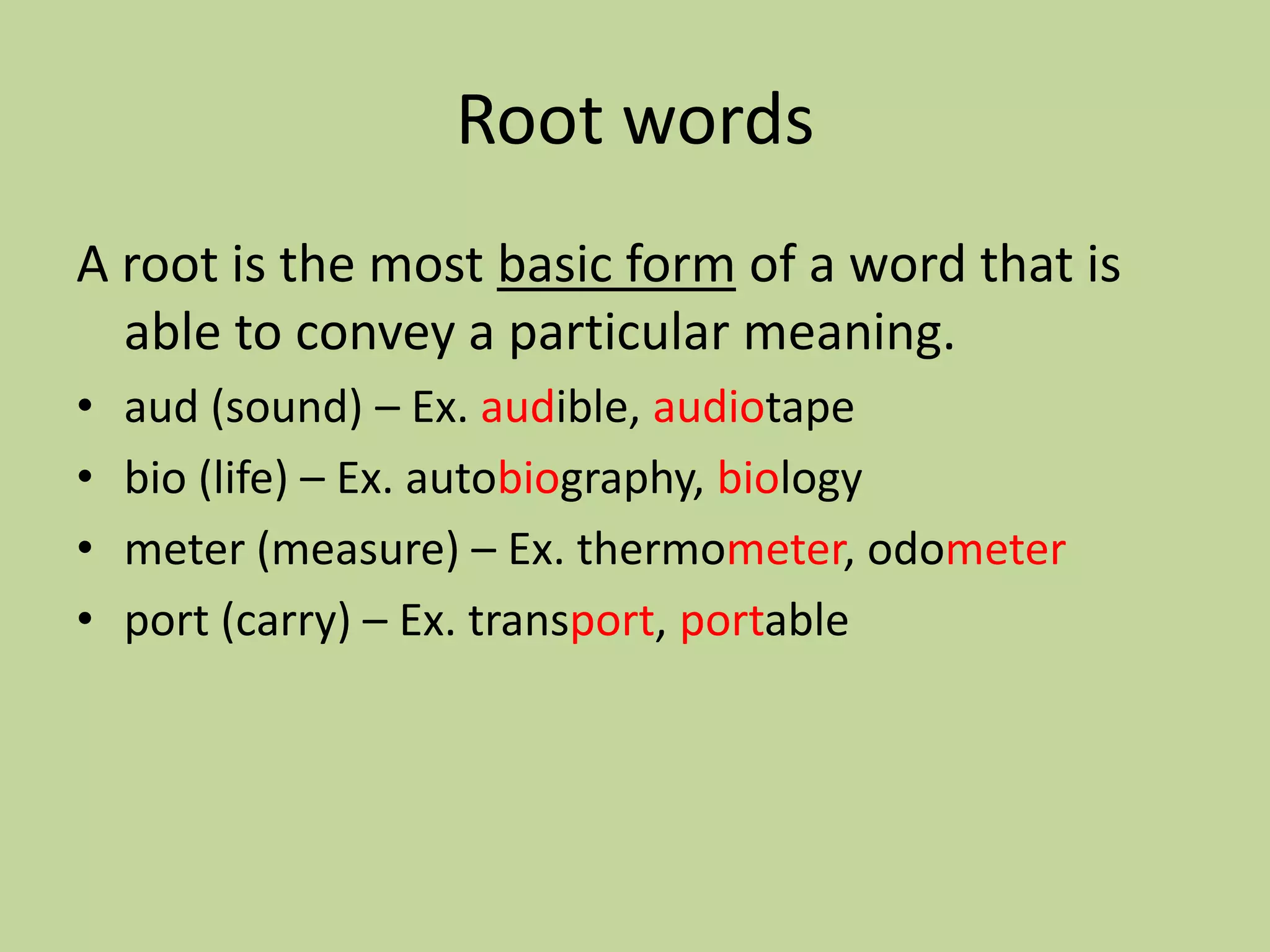 5th Grade Prefixes, Suffixes & Roots | PPTX