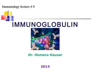IMMUNOGLOBULIN 
S 
Dr. Humera Kausar 
2014 
Immunology lecture # 5 
 
