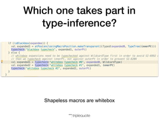 Which one takes part in
type-inference?
Shapeless macros are whitebox
 
