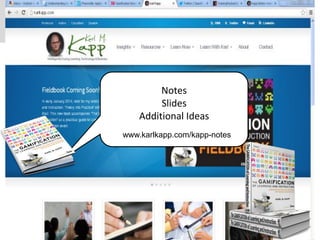 Notes
Slides
Additional Ideas
www.karlkapp.com/kapp-notes

 