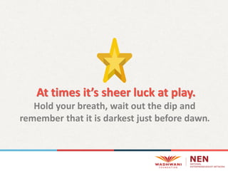 At times it’s sheer luck at play.
Hold your breath, wait out the dip and
remember that it is darkest just before dawn
 