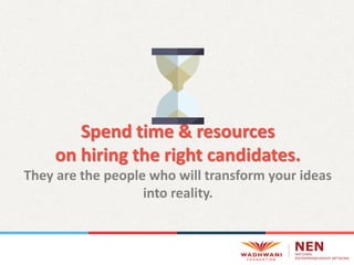 Spend time & resources
on hiring the right candidates.
They are the people who will transform your ideas
into reality.
 