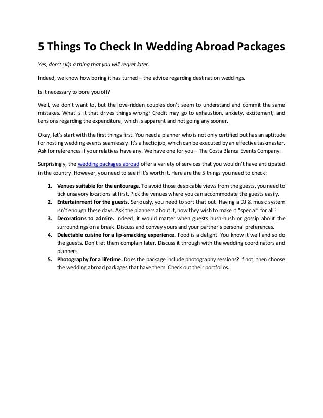 5 Things To Check In Wedding Abroad Packages